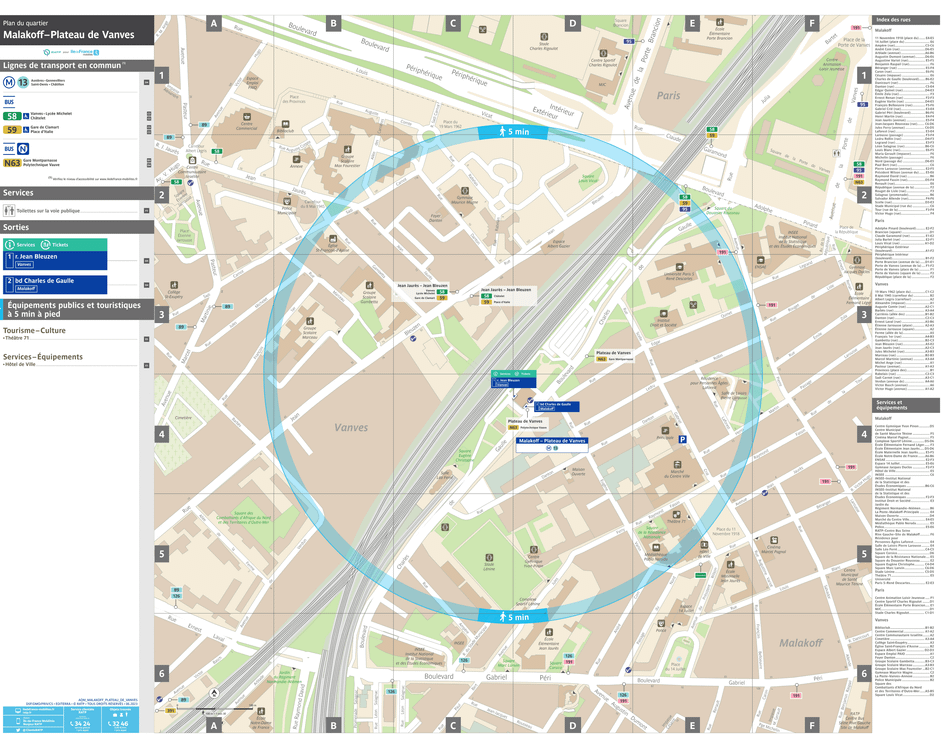Neighborhood map around the metro station Malakoff - Plateau de Vanves