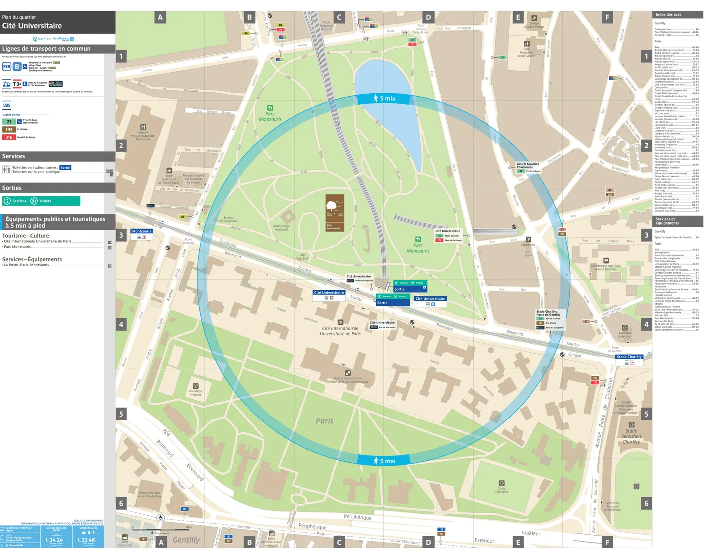 Neighborhood map around the tram stop Cité Universitaire