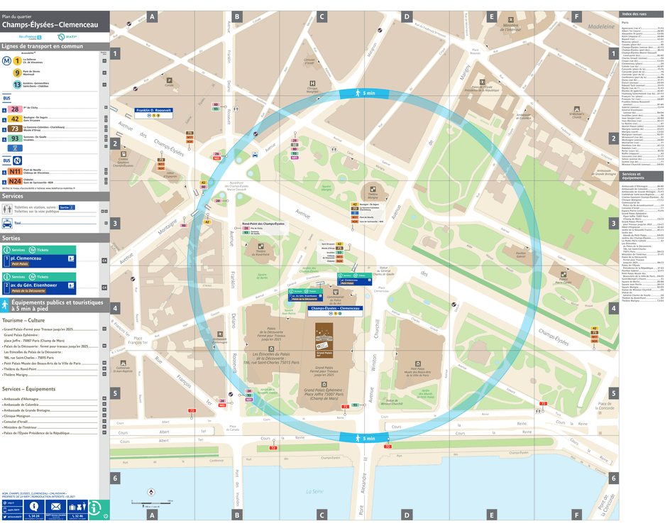 Plan de quartier autour de la station de métro Champs-Élysées - Clemenceau