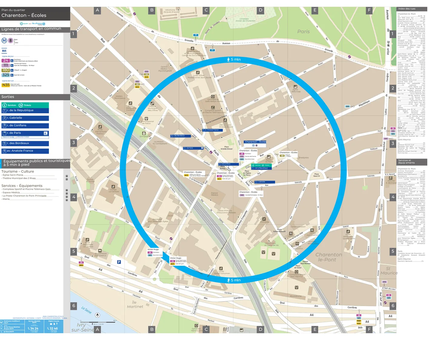 Plan de quartier autour de la station de métro Charenton - Écoles