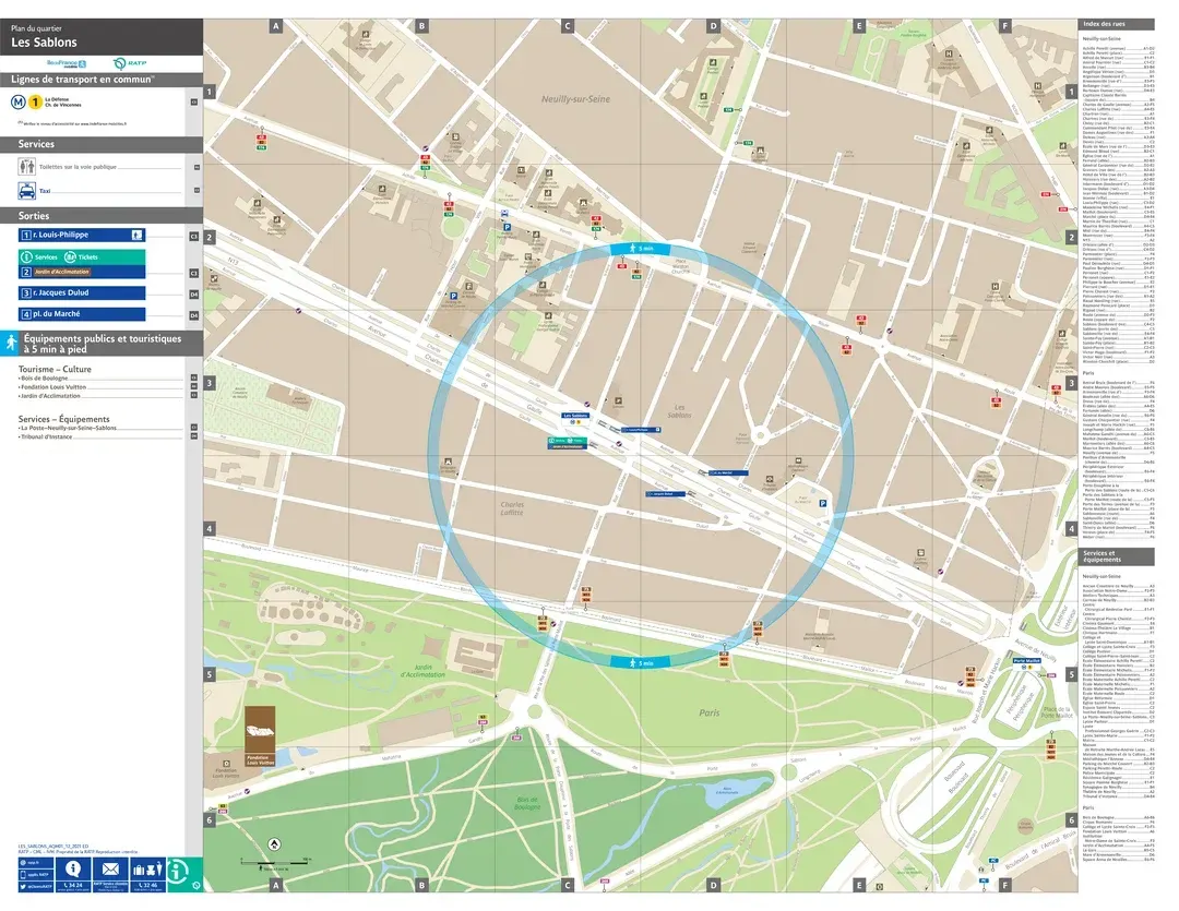 Neighborhood map around the metro station Les Sablons