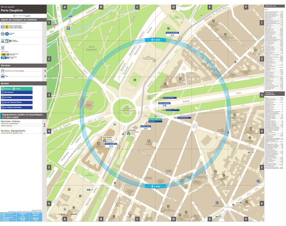 Plan de quartier autour de l'arrêt de tramway Porte Dauphine (Avenue Foch)