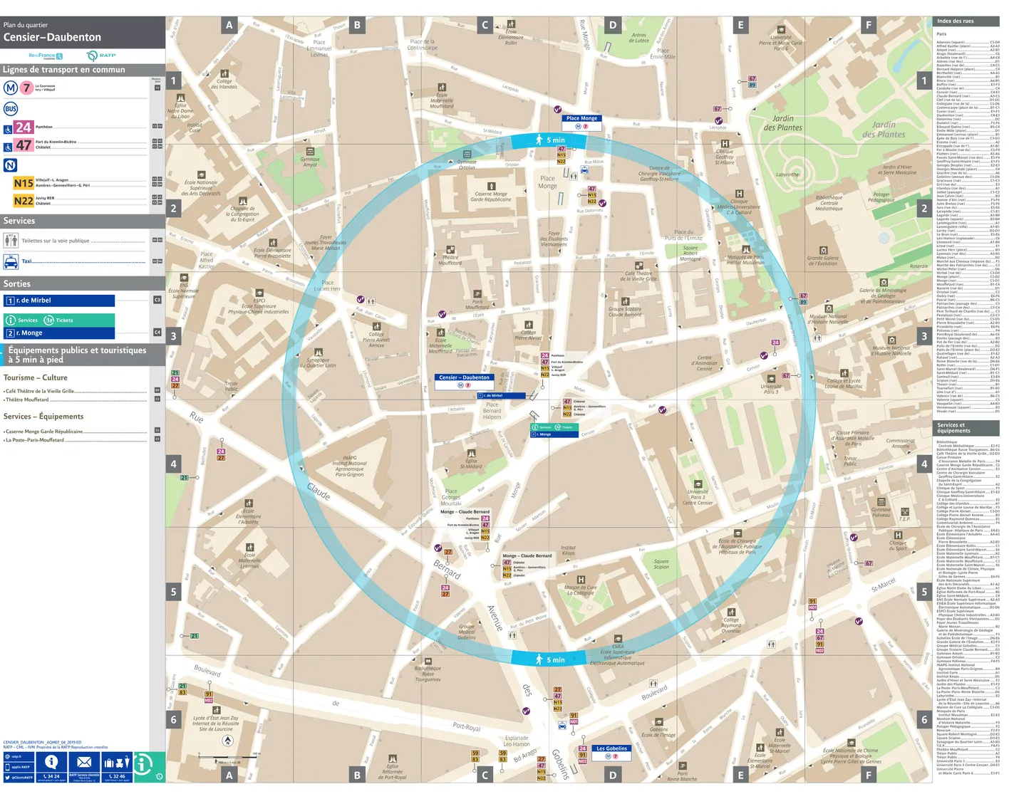 Neighborhood map around the metro station Censier - Daubenton