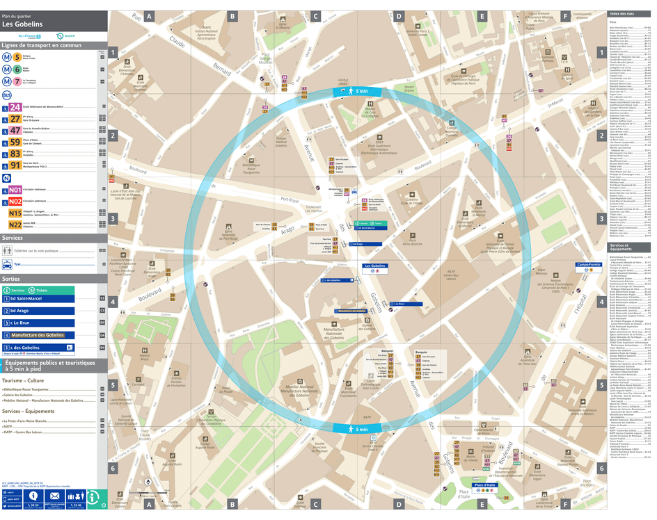 Plan de quartier autour de la station de métro Les Gobelins